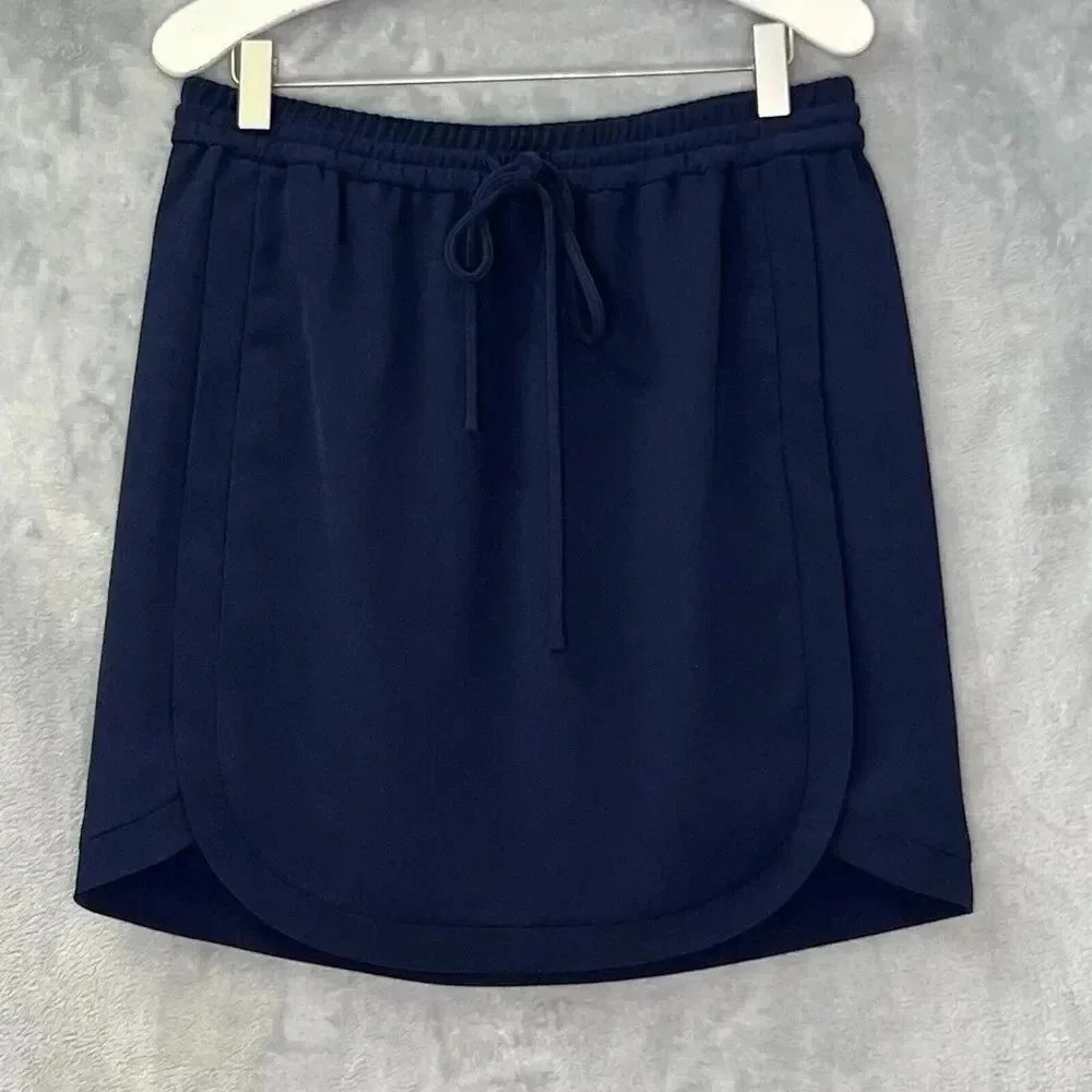 J.CREW‎ Navy Lined Scalloped Front Drawstring Pockets Tie In Front Skirt Size 2
